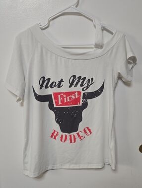 Shein White Graphic Tee with Bull Rodeo Print